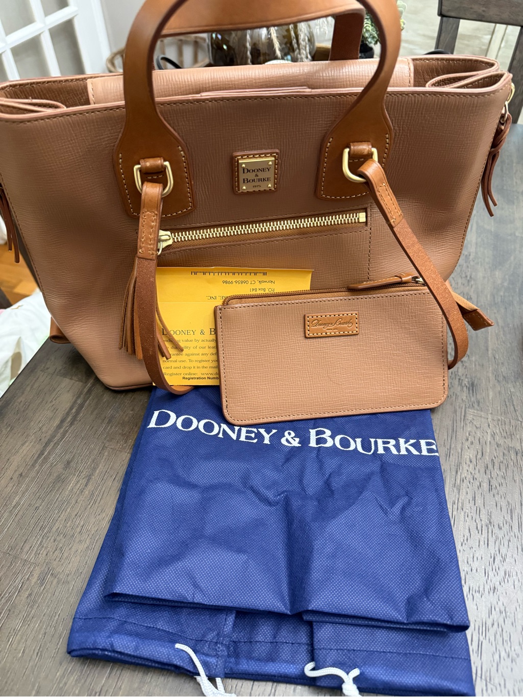 Dooney & Bourke Brown Leather Tote With Matching Wristlet